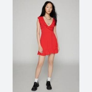 UO Kimchi Blue Ruby Wrap Dress V-Neck Ruffles Red Size L